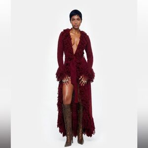 Hanifa Burgundy Mila Knit Cardigan Dress